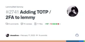 Adding TOTP / 2FA to lemmy by dessalines · Pull Request #2741 · LemmyNet/lemmy